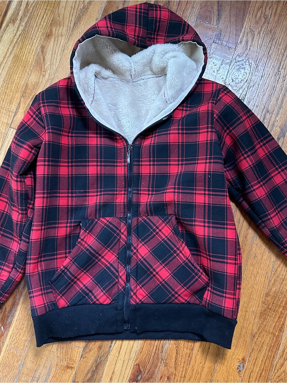 Plaid Hooded Zip Cozy Lined Jacket